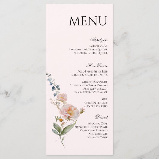 Romantische lente bloemenmenu met wilde bloemen menu (Voorkant)