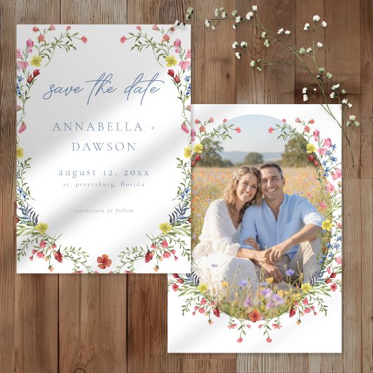 Romantische Lente Bloementuin Trouwfoto Save The Date