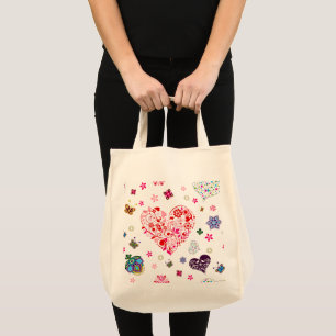Romantische lente Blush Pink Heart Flowers Tote Bag