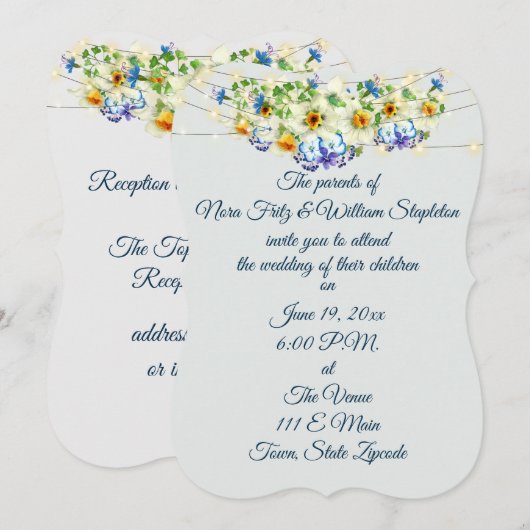 Romantische lente bruiloft, bloemen en sprookjesve kaart (Voorkant / Achterkant)