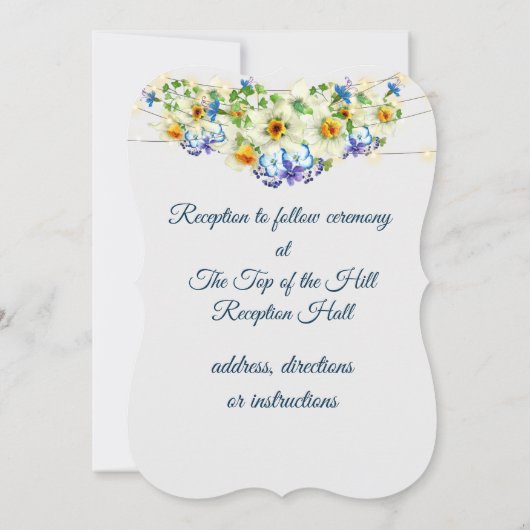 Romantische lente bruiloft, bloemen en sprookjesve kaart (Achterkant)