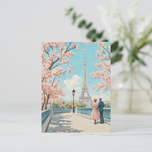 Romantische lente in Parijs Feestdagenkaart (Staand voorkant)