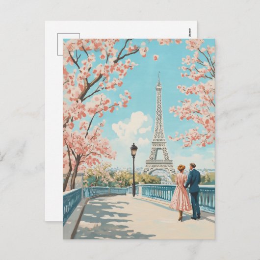 Romantische lente in Parijs Feestdagenkaart (Voorkant / Achterkant)