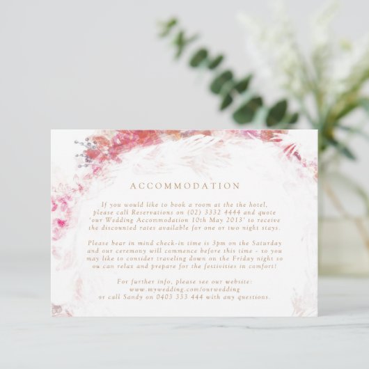 Romantische lente roze bloemen accommodatie informatiekaartje (Staand voorkant)