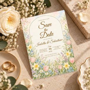 Romantische Lente Wilde Bloemen Bruiloft Save The Date