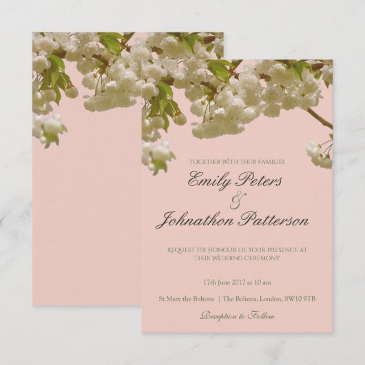 Romantische lente zomer kersenbloesem bruiloft kaart (Voorkant / Achterkant)