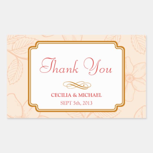 Romantische lentestuin, bloemoraalbruiloft rechthoekige sticker (Voorkant)