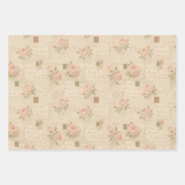 Romantische  Letter & Damask 3-vel set Inpakpapier Vel