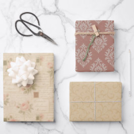 Romantische Letter & Damask 3-vel set Inpakpapier Vel
