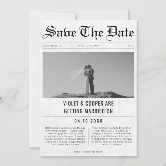 Romantische Leuke Foto Unieke Trouwkrant Save The Date (Voorkant)