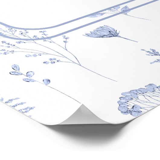 Romantische lichtblauwe bloemenbruiloft zitgrafiek poster (Hoek)