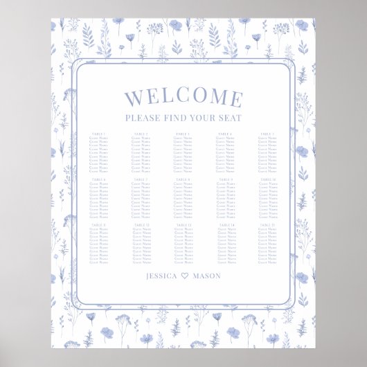 Romantische lichtblauwe bloemenbruiloft zitgrafiek poster (Voorkant)
