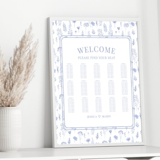 Romantische lichtblauwe bloemenbruiloft zitgrafiek poster