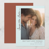 Romantische lichtblauwe foto save the date (Voorkant / Achterkant)