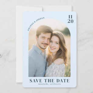 Romantische lichtblauwe minimalistische foto save the date