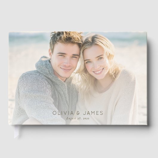 Romantische lichtblauwe strandfoto gastenboek (Voorkant)