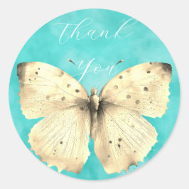 Romantische lichtblauwe vlinder dank u ronde sticker
