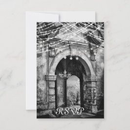 Romantische lichten en gotische archway bruiloft RSVP kaartje