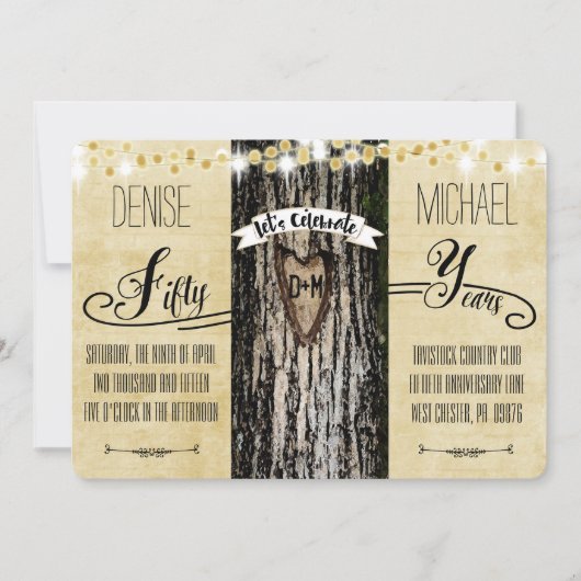 Romantische Lichten & Rustieke Boom 50ste Verjaard Kaart (Voorkant)