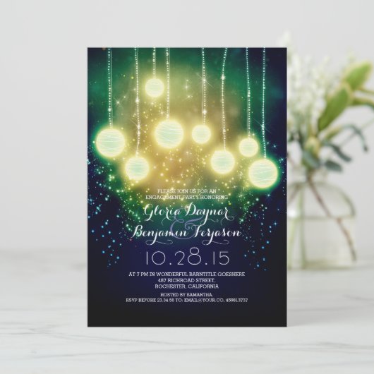 Romantische lichten verlovingsfeest uitnodiging (Staand voorkant)