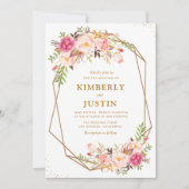 Romantische, lichtroze, florale geometrische bruil kaart (Voorkant)