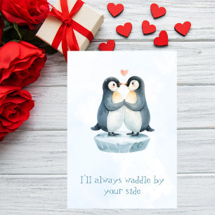 Romantische Liefde Cute Pinguïn Valentijnsdag Kaar Feestdagenkaart