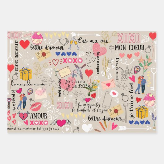 Romantische liefde en Frans woordspatroon Inpakpapier Vel (Voorkant 3)