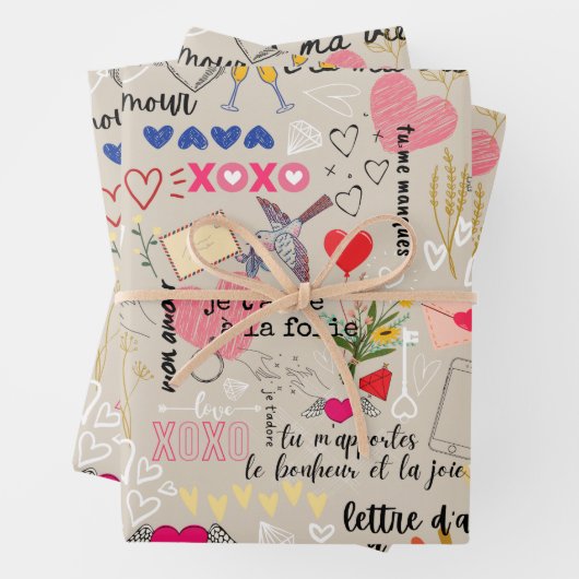  Romantische liefde en Frans woordspatroon Inpakpapier Vel (In situ)