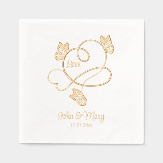 Romantische liefde en vlinders Aangepaste namen Da Folie Servetten (Voorkant)