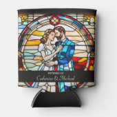 Romantische liefde Glas in lood stijl Europese bru Blikjeskoeler (Voorkant)