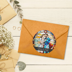 Romantische liefde Glas in lood stijl Europese bru Ronde Sticker