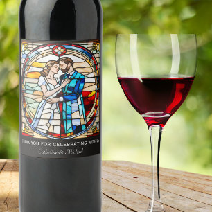 Romantische liefde Glas in lood stijl Europese bru Wijn Etiket