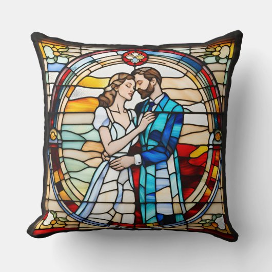 Romantische Liefde Glas-in-Lood Stijl Europese Tro Kussen (Voorkant)
