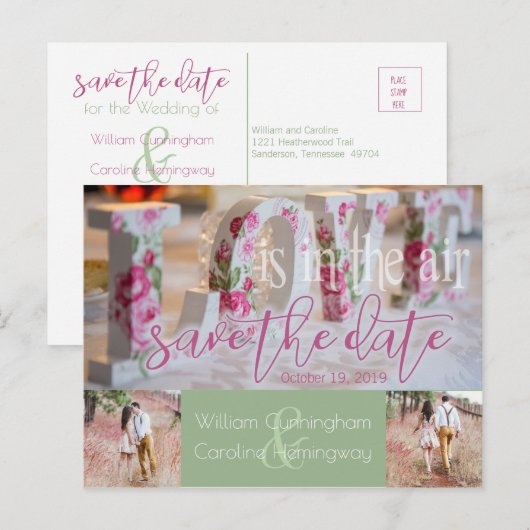 Romantische liefde hangt in de lucht Save The Date Aankondigingskaart (Voorkant / Achterkant)