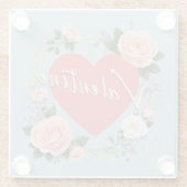 Romantische Liefde Hart Roze Rozen Valentijnsdag Glazen Onderzetter (Achterkant)