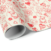 Romantische liefde Harten en Doodles cadeau Cadeaupapier (Rol Hoek)