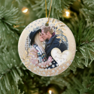 Romantische Liefde Kerstmis Goud Ornament