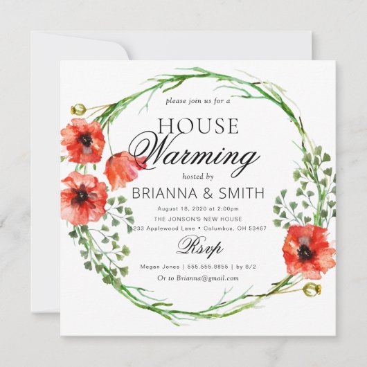 Romantische liefde kroon rood papaver Housewarming Kaart (Voorkant)