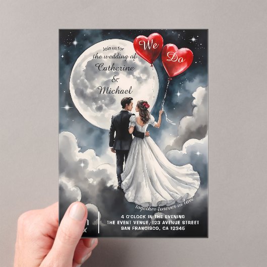 Romantische liefde op wolk negen sprookjeshuwelijk acryl uitnodigingen (Insitu (Draagbaar))