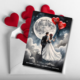 Romantische liefde op wolk negen sprookjeshuwelijk bedankkaart