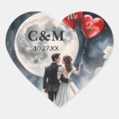 Romantische liefde op wolk negen sprookjeshuwelijk hart sticker (Voorkant)