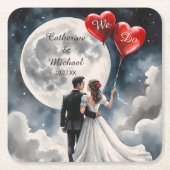 Romantische liefde op wolk negen sprookjeshuwelijk kartonnen onderzetters (Voorkant)