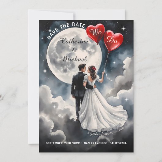 Romantische liefde op wolk negen sprookjeshuwelijk save the date (Voorkant)
