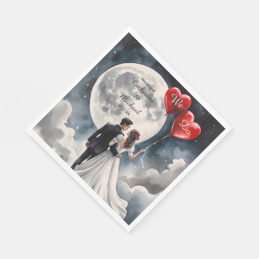 Romantische liefde op wolk negen sprookjeshuwelijk servet (Hoek)