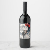 Romantische liefde op wolk negen sprookjeshuwelijk wijn etiket (Voorkant)