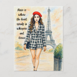 Romantische Liefde Parijs Man Vrouw Aquarel Ansich Briefkaart