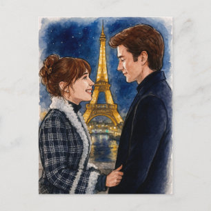 Romantische Liefde Parijs Man Vrouw Aquarel Ansich Briefkaart