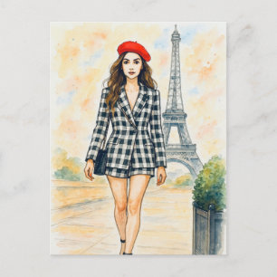 Romantische Liefde Parijs Man Vrouw Aquarel Ansich Briefkaart