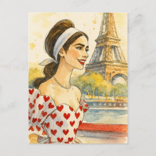 Romantische Liefde Parijs Man Vrouw Aquarel Ansich Briefkaart