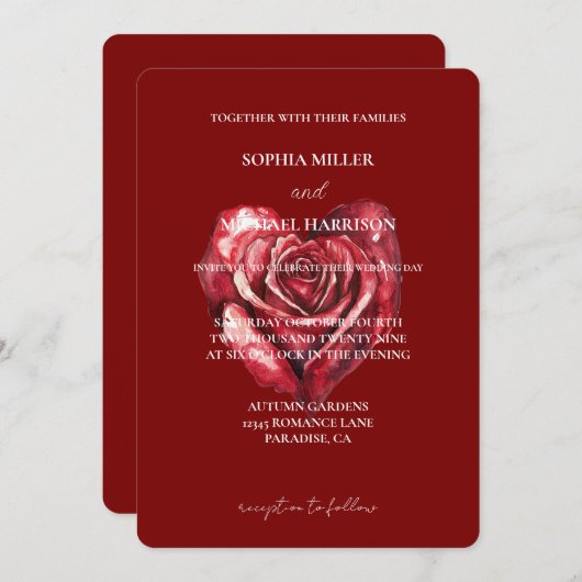 Romantische Liefde Rode Roos Hart Bloem Bruiloft Kaart (Voorkant / Achterkant)